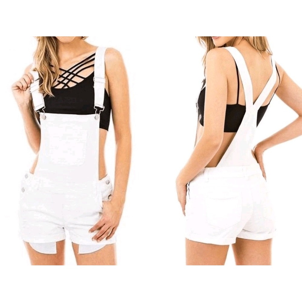 Wax Jean Distressed White Overalls Shorts Juniors Size Small